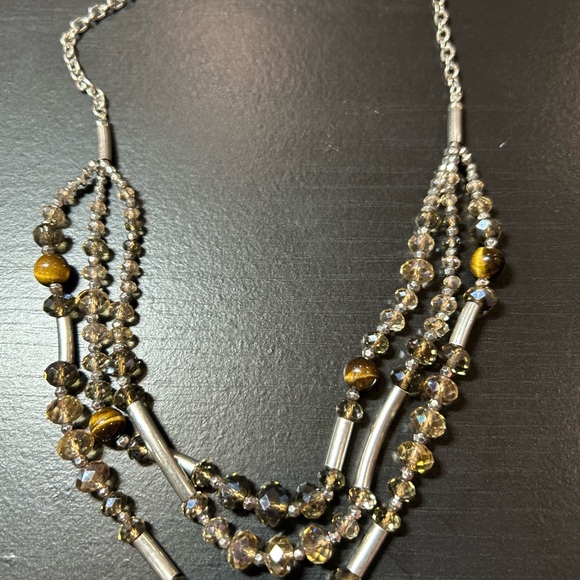 Loft Silver Tone 3 Strand Beaded Necklace - Picture 2 of 8